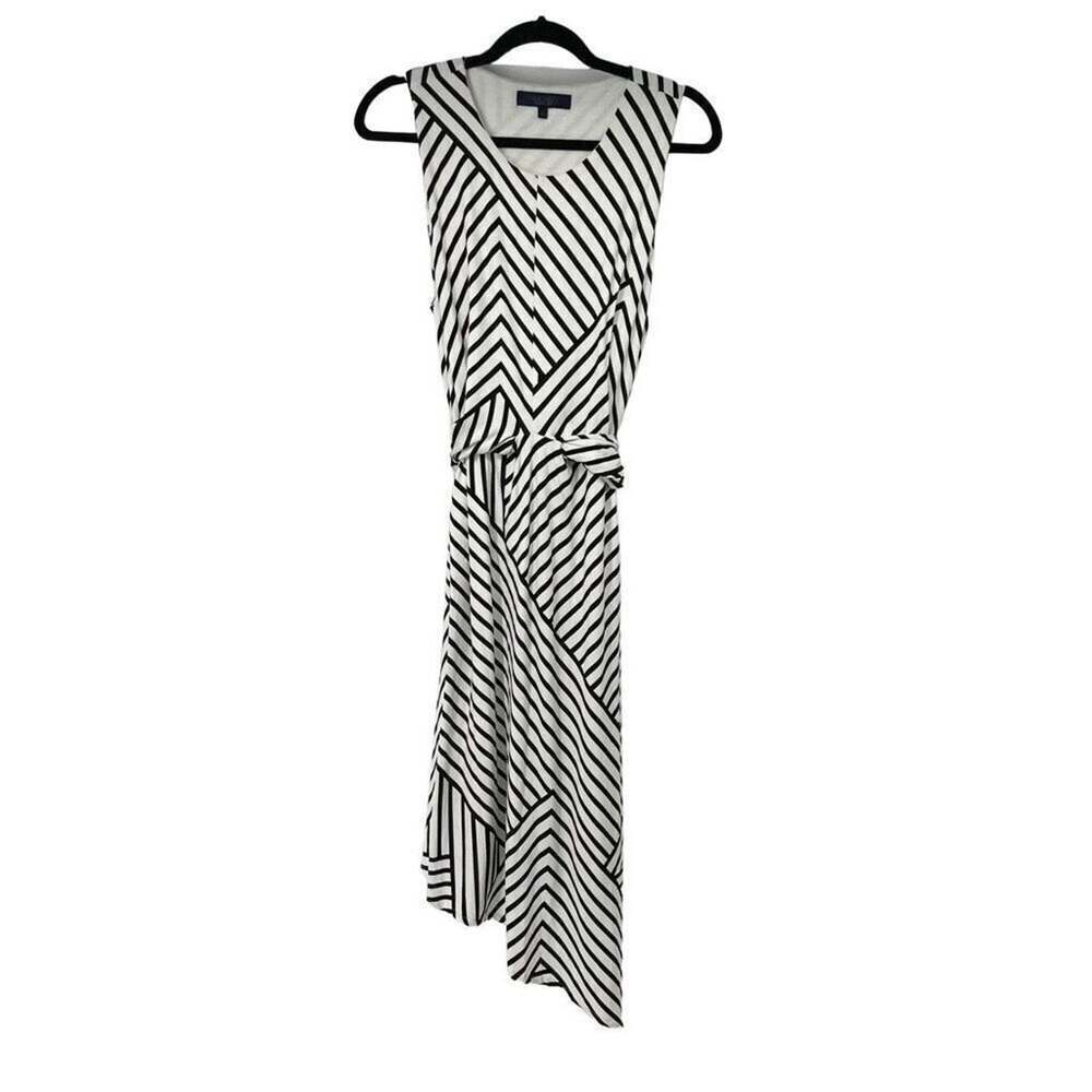 RachelโRoy White Black Zig Zag Striped Asymmetric Sleeveless Dressโ Women L NWT